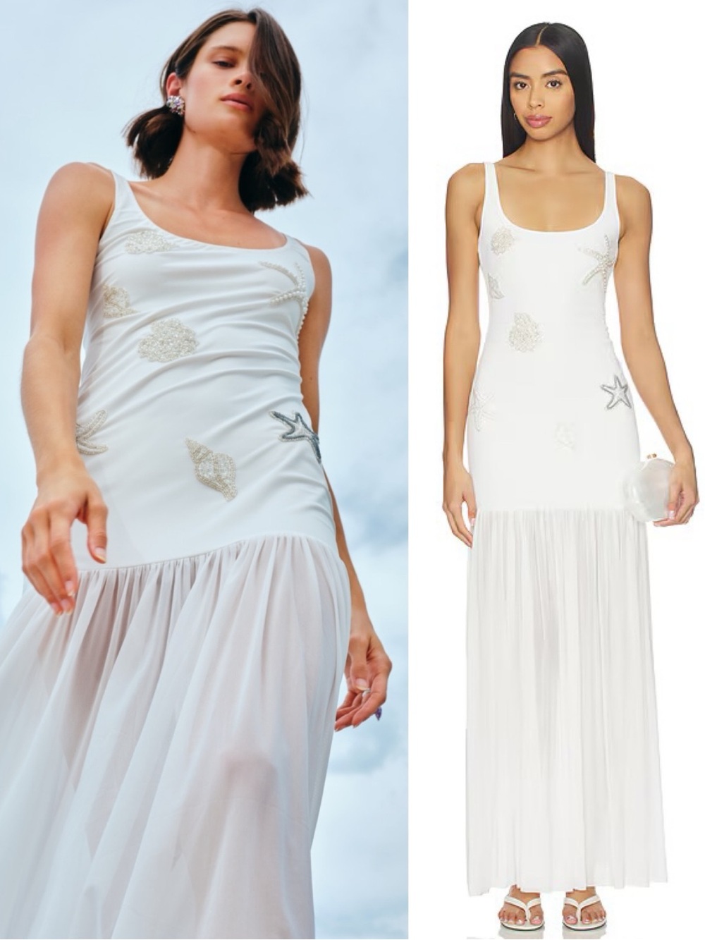 Leslie Amon Flow Embellished Semi-Sheer Maxi Dress White NEW with tags